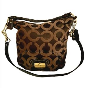 COACH Kristin Shoulder Bag OP Art Choc Brown Signature Canvas Leather Vintage